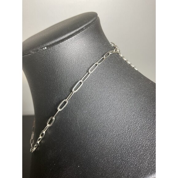 Silver Paperclip Chain Necklace With Lobster Clasp and Extender - Picture 3 of 4